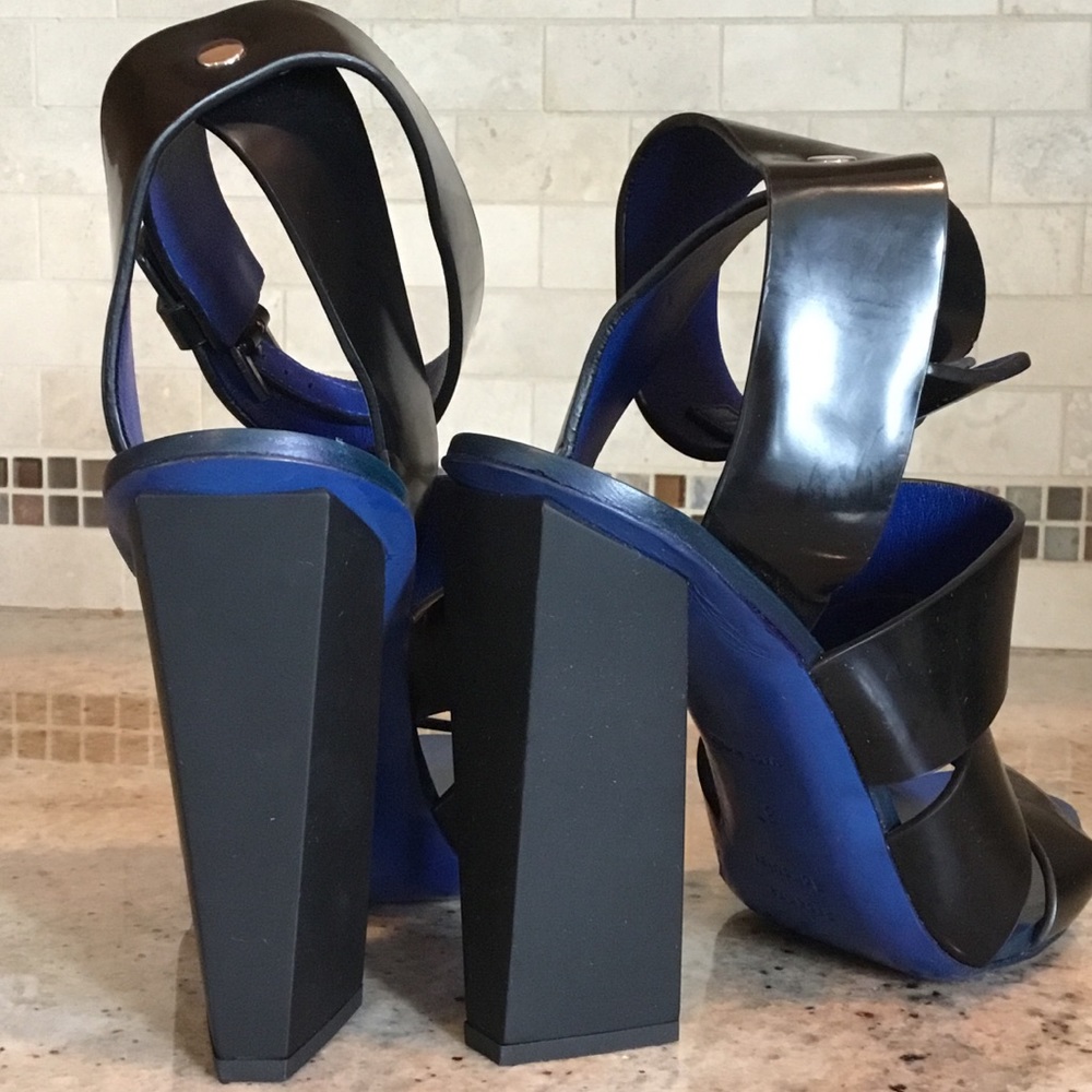 Proenza Schouler Black Blue Patent Leather Strappy Heels Sandals - Picture 5 of 16